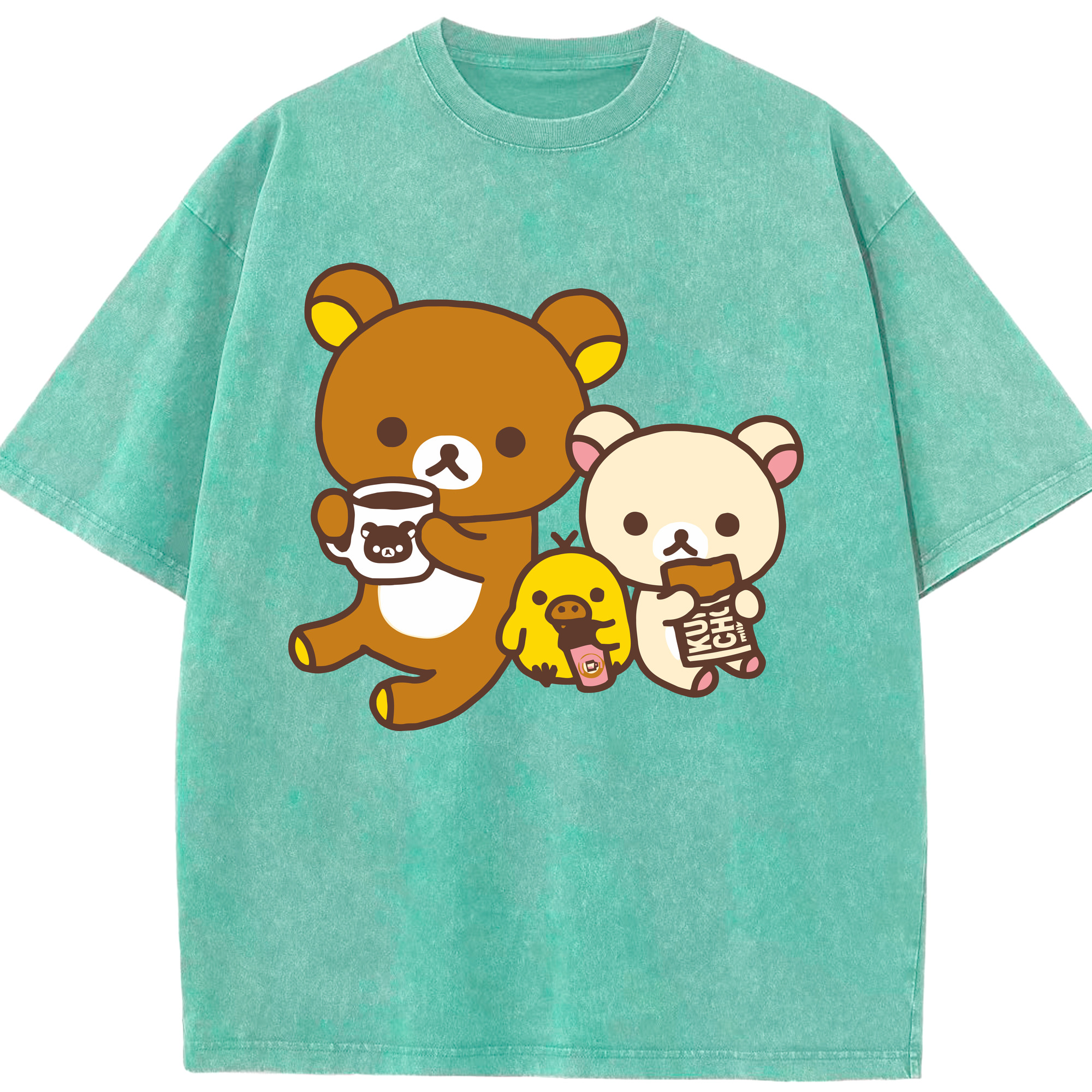 （画像用） リラックマ リラックマ キイロイトリ Rilakkuma Korilakkuma Kiiroitori 綿100% ヴィンテージ風 半袖Tシャツ（フロントプリント）